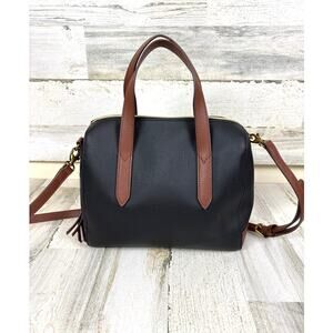 Fossil Women’s Black Tan Sydney Vegan Leather Top Zip Handle Crossbody Bag NEW